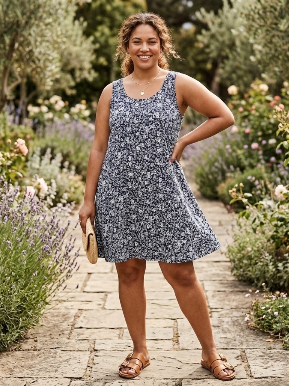 Future & Ivy Navy & White Floral Cross Back Mini Dress Size 1X